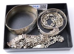 Silver hinged bangles, gate and chain link bracelets hallmarked and stamped 925 approx 5.
