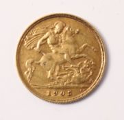 1905 half gold sovereign Condition Report <a href='//www.davidduggleby.