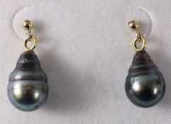 Pair of freshwater grey pearl gold ear-rings stamped 375 Condition Report <a