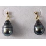 Pair of freshwater grey pearl gold ear-rings stamped 375 Condition Report <a