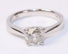 Single stone round brilliant cut diamond white gold ring hallmarked 18ct (diamond approx 1 carat