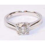 Single stone round brilliant cut diamond white gold ring hallmarked 18ct (diamond approx 1 carat