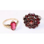 Garnet cluster ring stamped 9ct and a similar gold ring stamped 9ct Condition Report