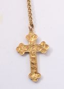 Gold cross pendant on chain stamped 9ct approx 3.