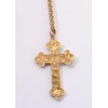 Gold cross pendant on chain stamped 9ct approx 3.