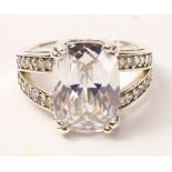 Large facetted cubic zirconia silver ring stamped 925 Condition Report <a