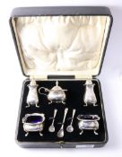 Silver five piece cruet set and spoons by E S Barnsley & Co Birmingham 1919,