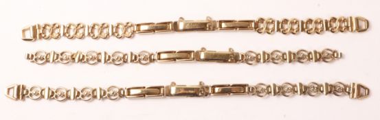 Three ladies Excalibur 29ct gold expandable watch bracelets hallmarked approx 20.