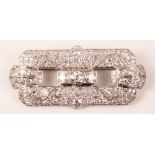 Art Deco diamond 18ct white gold and rhodium-plated pave set brooch with rim set centre diamond,