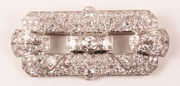 Art Deco diamond 18ct white gold and rhodium-plated pave set brooch with rim set centre diamond,