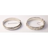 Two silver hinged bangles with bright cut decoration hallmarked approx 2.