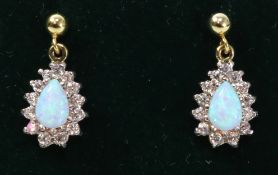 Pair of opal cluster silver gilt ear-rings Condition Report <a href='//www.