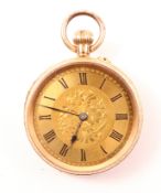 Swiss gold fob watch bright cut floral decoration no 68540 stamped 14K diameter 3.4mm 27.