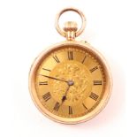 Swiss gold fob watch bright cut floral decoration no 68540 stamped 14K diameter 3.4mm 27.