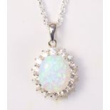 Opal cluster silver pendant necklace stamped 925 Condition Report <a