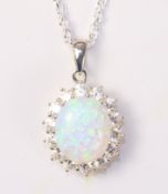 Opal cluster silver pendant necklace stamped 925 Condition Report <a