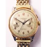 Gentleman's Chronographe Suisse 18ct gold wristwatch on rolled gold bracelet diameter 40mm