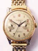 Gentleman's Chronographe Suisse 18ct gold wristwatch on rolled gold bracelet diameter 40mm