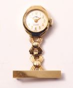 Nurse's Technos 9ct gold fob watch hallmarked approx 7.