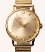 Gentleman's Smith's Astral National 17 9ct gold wristwatch London 1966 on expanding plated bracelet