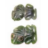 Two hei-tiki Maori pounamu (greenstone) pendants approx 2.5cm x 3.