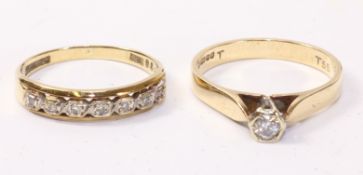 Gold single stone diamond ring and a diamond half eternity ring both hallmarked 9ct