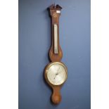 George III mahogany barometer, broken arch pediment, turned brass finial,