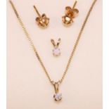 14ct gold diamond pendant necklace stamped 585,18ct gold opal pendant and pair gold ear studs