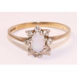 9ct gold opal & diamond cluster ring hallmarked 9ct