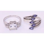 Tanzanite silver ring and a white topaz ring both stamped 925 Condition Report