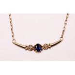 Sapphire and diamond 9ct gold necklace hallmarked