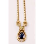 18ct gold sapphire and diamond pendant necklace stamped 750 approx 6gm