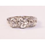 Three stone old cut diamond platinum ring