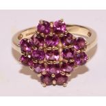 Pink topaz cluster gold ring hallmarked 9ct