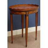20th century Sheraton revival satinwood oval occasional table with waived galleried top above a