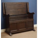 18th century and later oak monks bench, folding top,