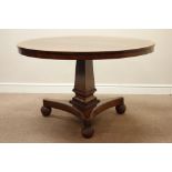 Early Victorian figured mahogany tilt top breakfast table, with rosewood and mahogany banding,