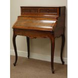 19th century amboyna banded rosewood French writing desk, raised back with two lockable drawers,