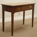 Georgian mahogany side table, single drawer with pierced brass plate handles,