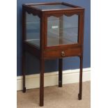 George III mahogany glazed bijouterie cabinet, single drawer, on four slender supports,