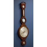 Early Victorian figured mahogany five dial aneroid barometer,