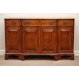 Reproduction figured walnut and walnut banded break front sideboard,