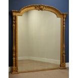 19th century giltwood and gesso stepped arched over mantel mirror with leaf & shell cresting and