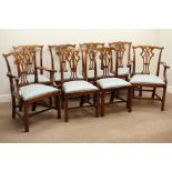 Quality reproduction mahogany set eight (6+2) Georgian style dining chairs,