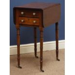 Early 19th century mahogany drop leaf Pembroke table, two drawers, on turned collar supports,