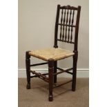 Set of six 19th century ash and elm Lancashire type rush seat bobbin back dining chairs,