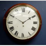 19th century mahogany cased wall clock, white convex Roman dial with brass bezel,
