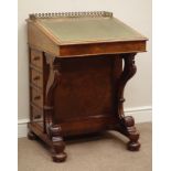 Victorian figured walnut davenport, sloped leather inset top, fitted satinwood interior,