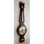 Early 19th century mahogany wheel barometer, swan-neck pediment with brass urn finial,