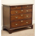 George III figured mahogany chest, shaped moulded top, two short and three long drawers,